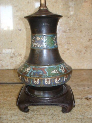 Antique japanese champleve enamel bronze working lamp
