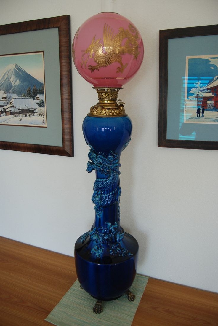 Antique Kerosene Oil Gwtw Chinese Japanese Dragon Parlor Banquet Victorian Lamp