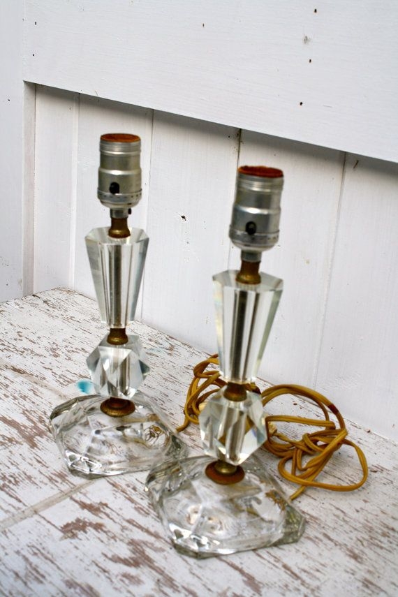 Vintage Polish Lead Crystal and Brass Lamp 