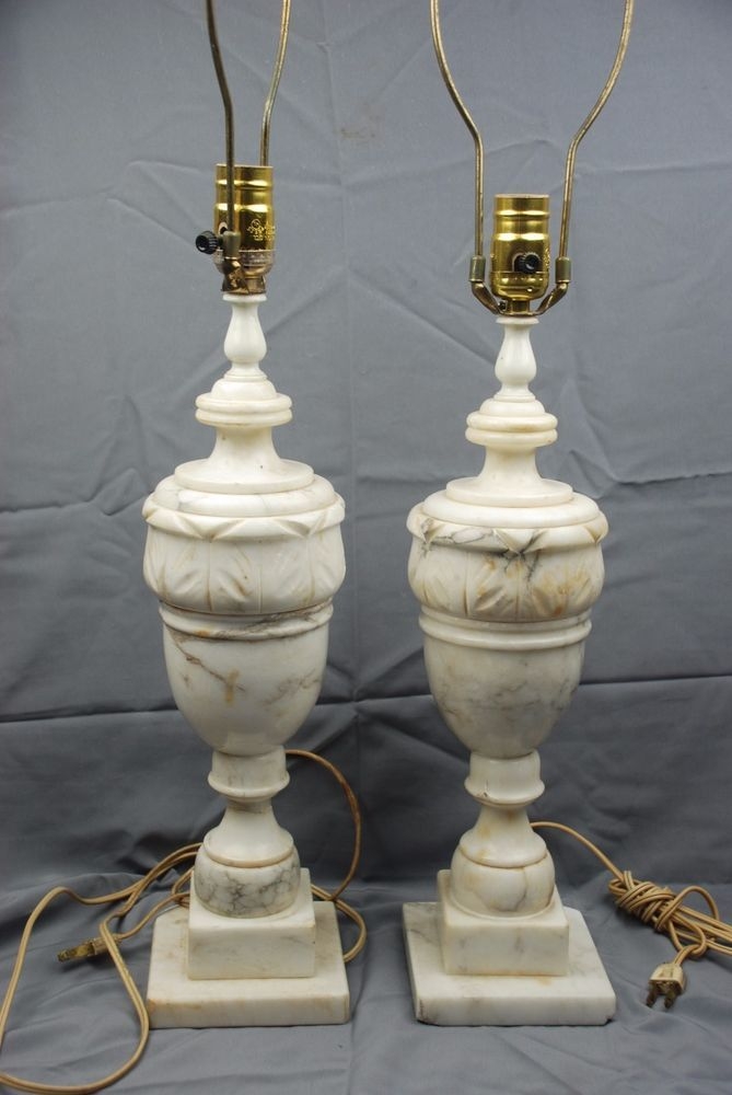 Pair of vintage neoclassical italian alabaster marble carved urn table