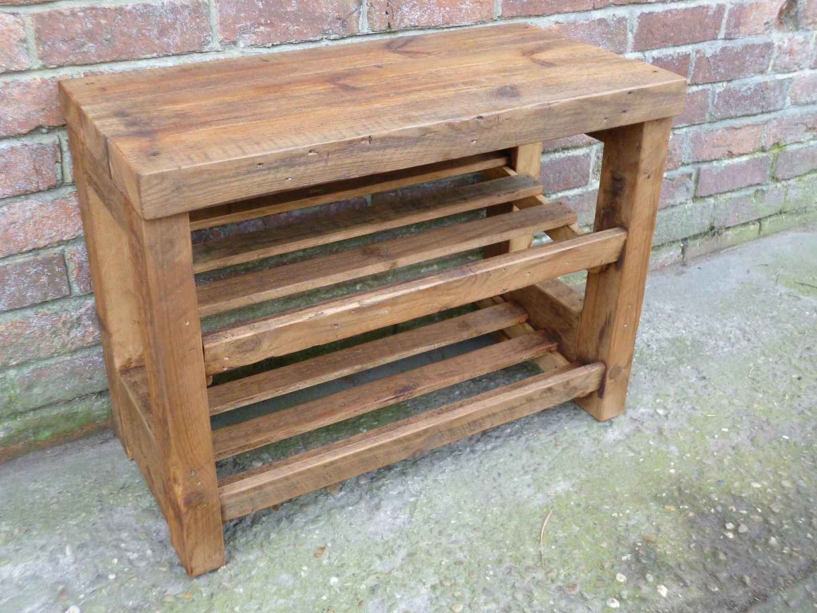 Rustic shoe rack with seat wooden shoe