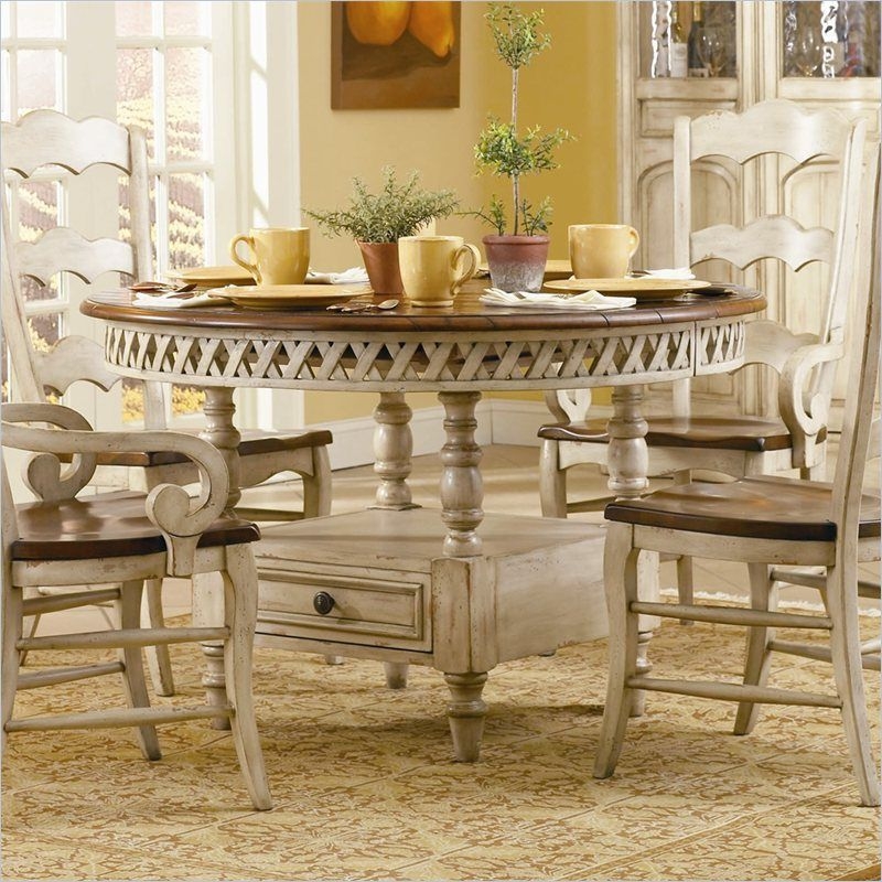 Summerglen round dining table with leaf in antique white