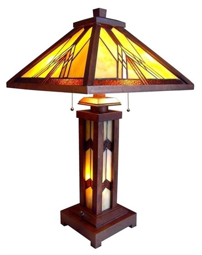 Tiffany style stained glass mission double lit table lamp 15