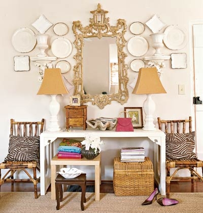 Woah check it console table matching lamps mirror plate arrangement