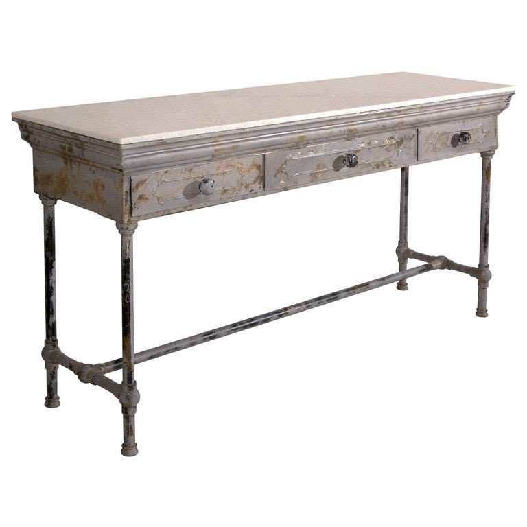 1stdibs industrial marble top metal console table