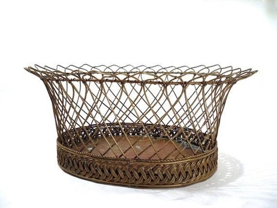 Small Flat Oval Vintage Style French Wire Basket 