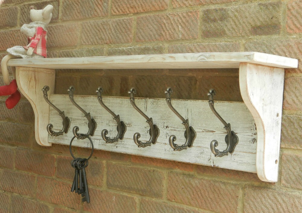 White Coat Rack With Oak Shelf Shabby Chic Coat Storage With Shelf