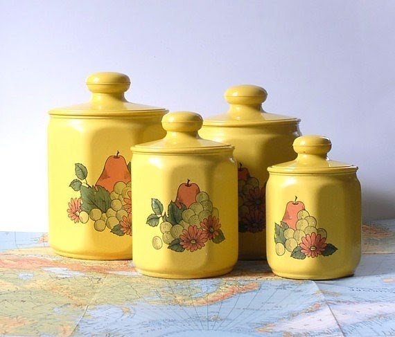 Vintage kromex yellow kitchen canister set of four by alivingspace
