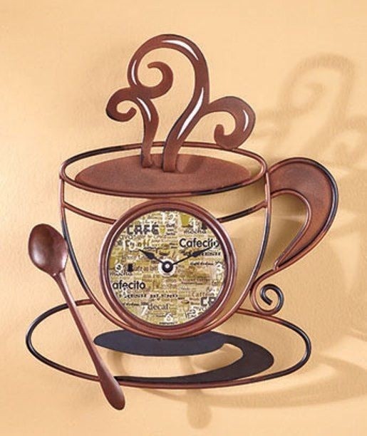 About clock battery operated decorative metal coffee kitchen wall