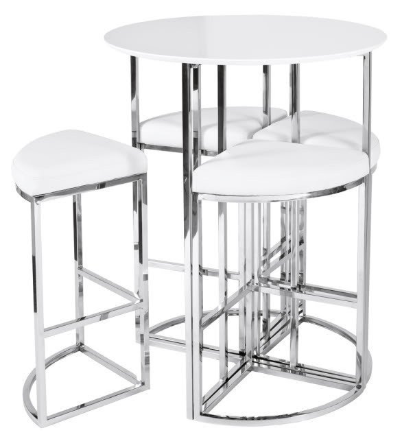 About new dwell style white gloss orbit bar table set