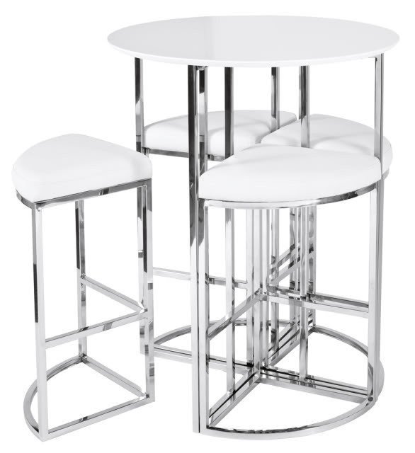 white bar tables and stools