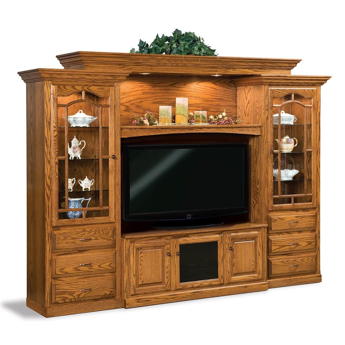 Amish Tv Entertainment Center Solid Oak Wood Media Wall Unit Cabinet Storage New