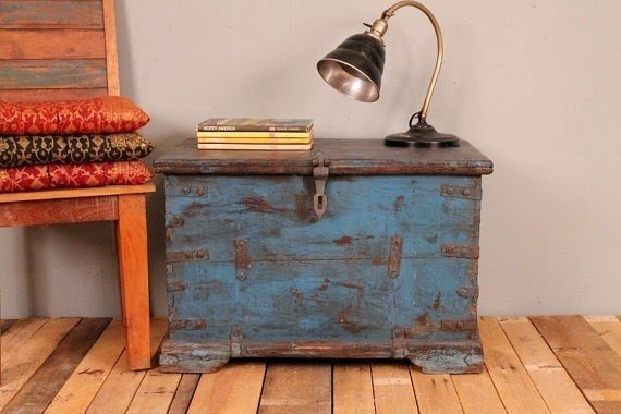 Antique original indian blue storage chest