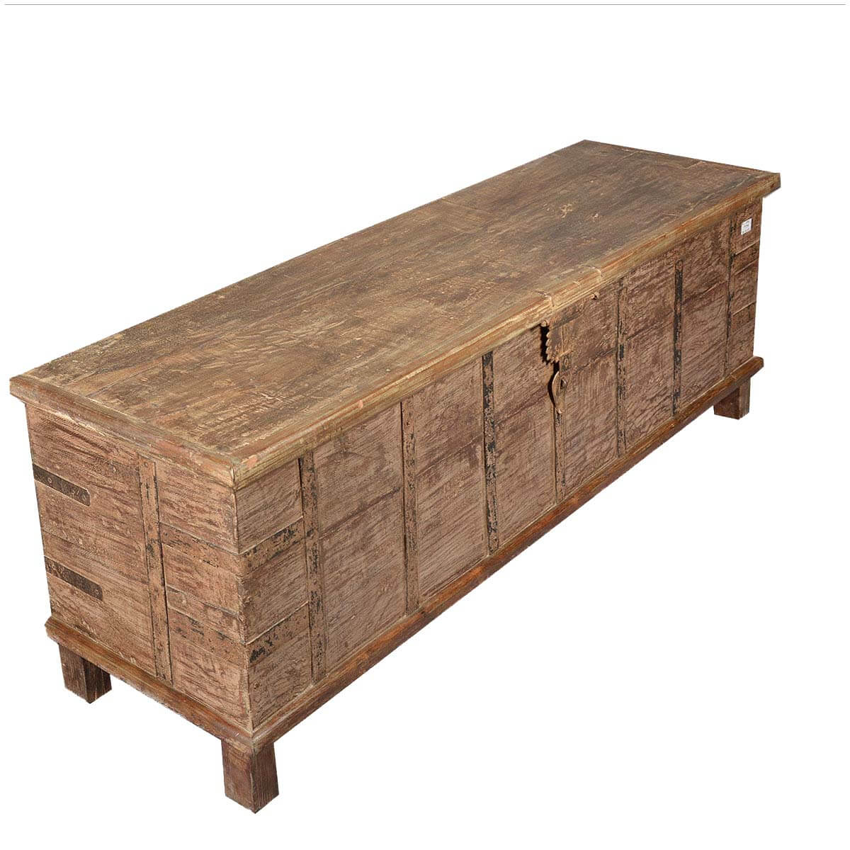 Collection rustic reclaimed wood extra long storage trunk chest