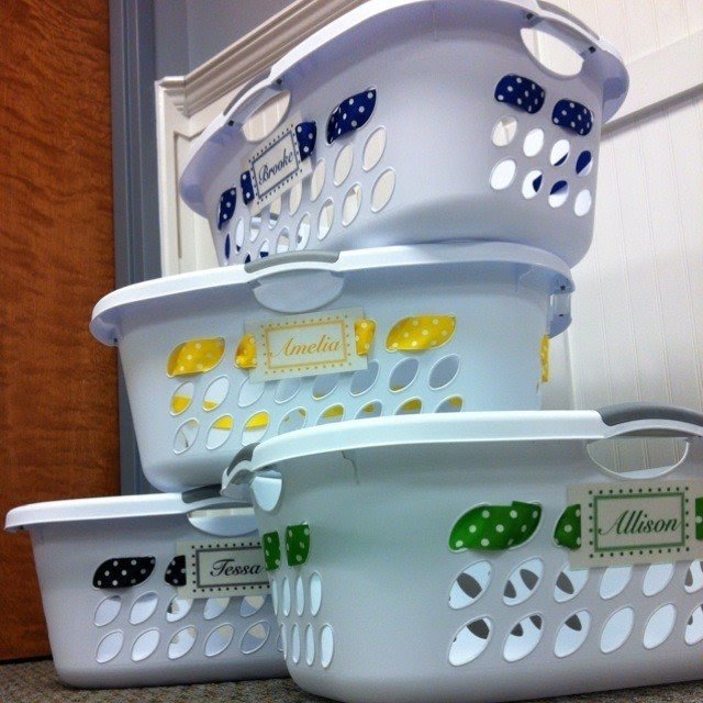 colored laundry baskets