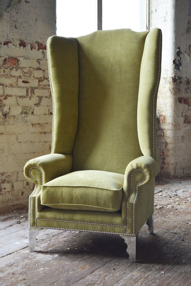 Modern queen anne chesterfield wing arm chair extra high back