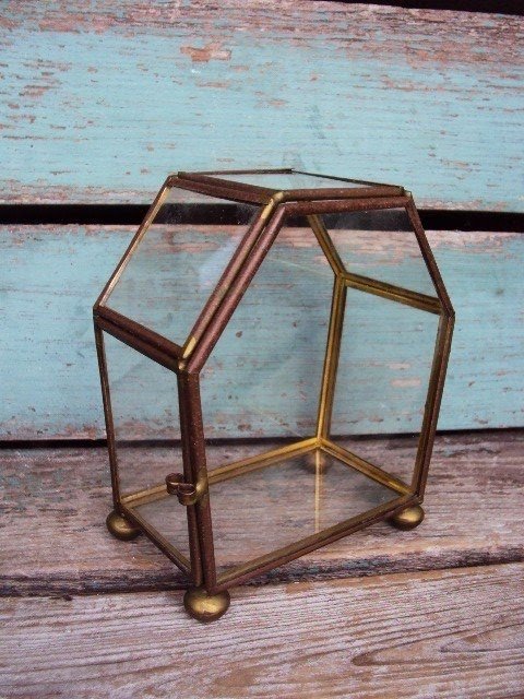 Vintage glass and brass curio display case by primitivepincushion