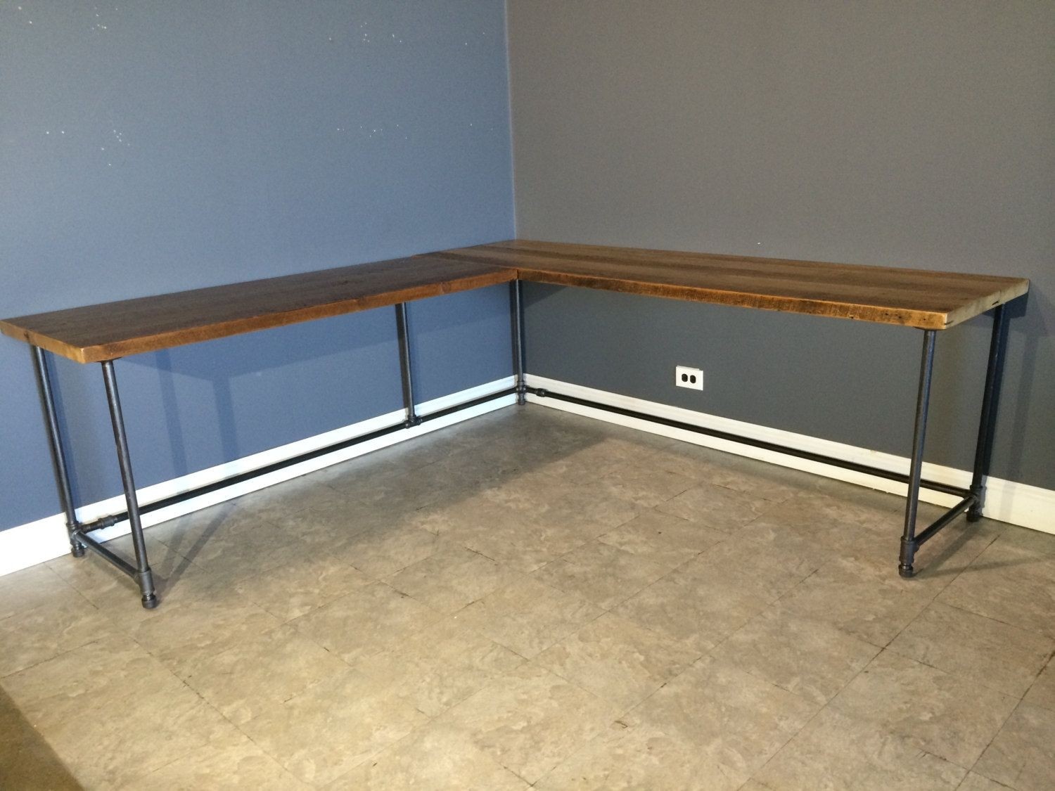 Office Desk with iron pipe legs Choose size wood thickness Reclaimed