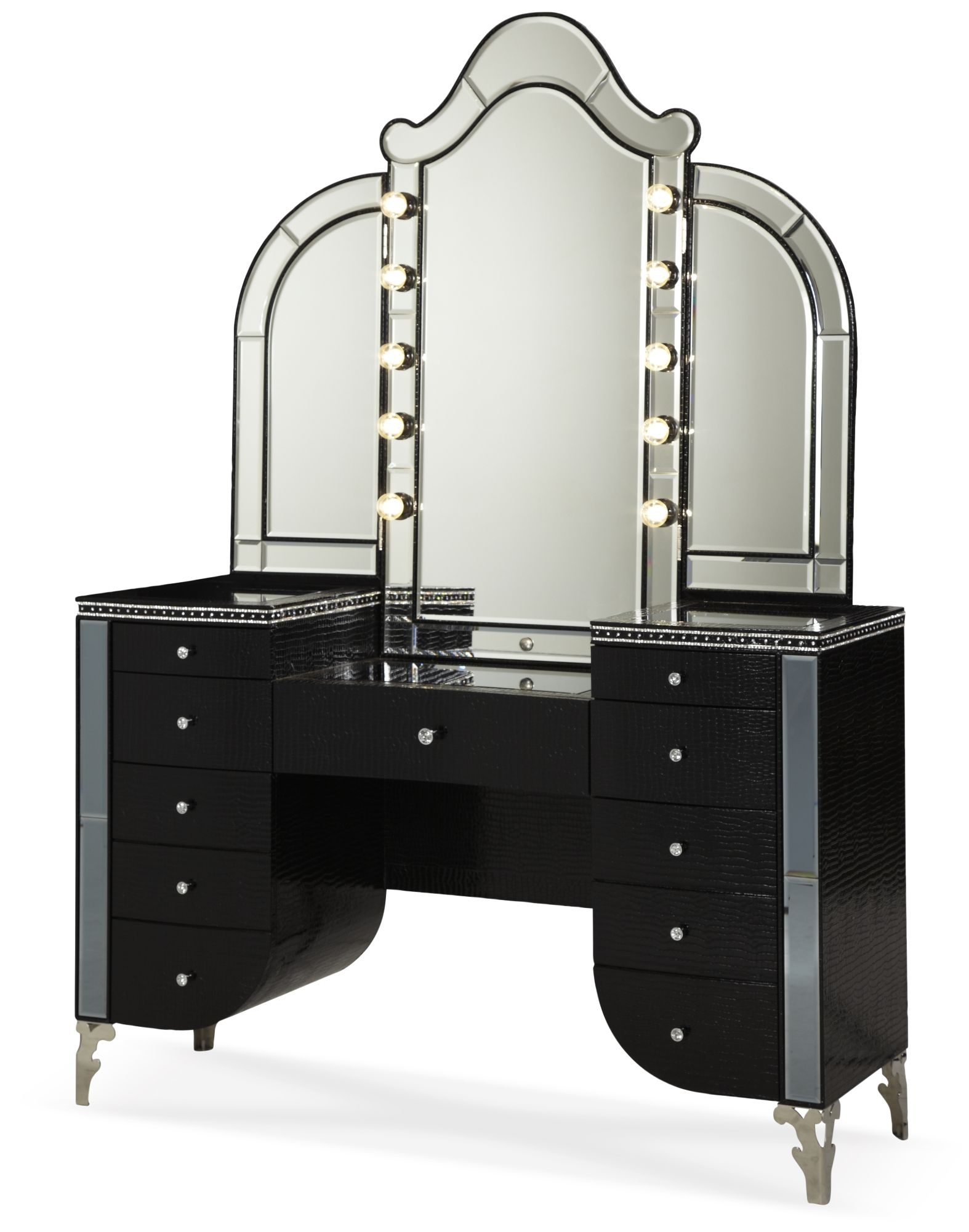 Aico hollywood swank vanity with bench set 3 piece by