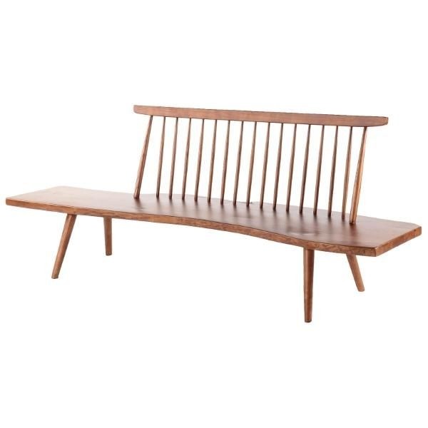 Ash wood bench with an exaggerated seat and traditional windsor