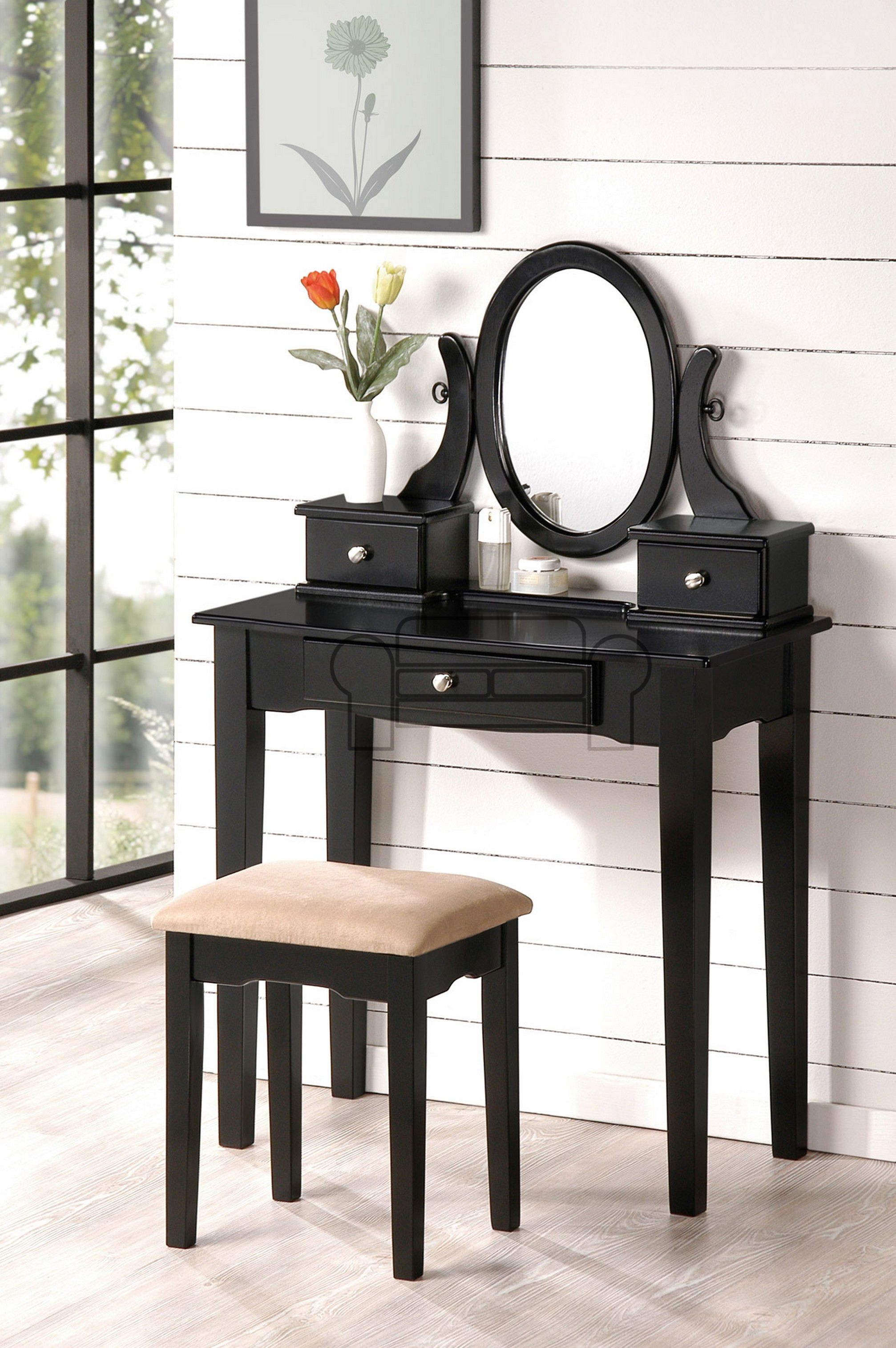Black vanity desk with mirror 13