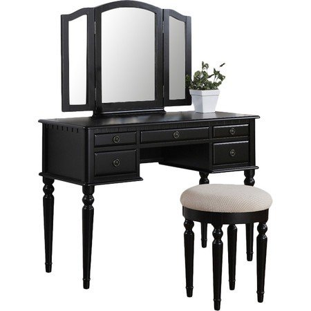 Black vanity desk with mirror 15