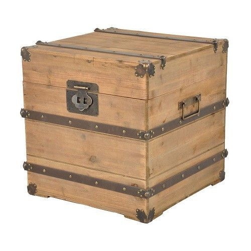 Brown Antique Rustic Trunk Box Coffee End Bedside Table Storage Chest
