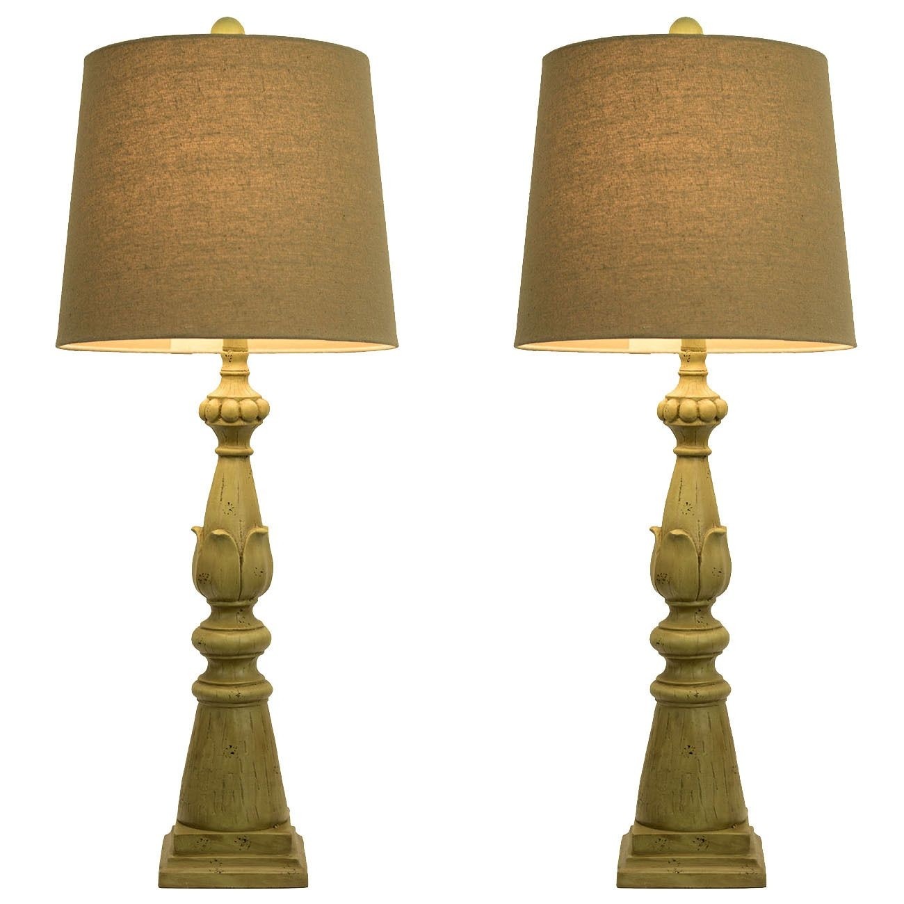 Spring green lamps with linen hardback shade set of 2