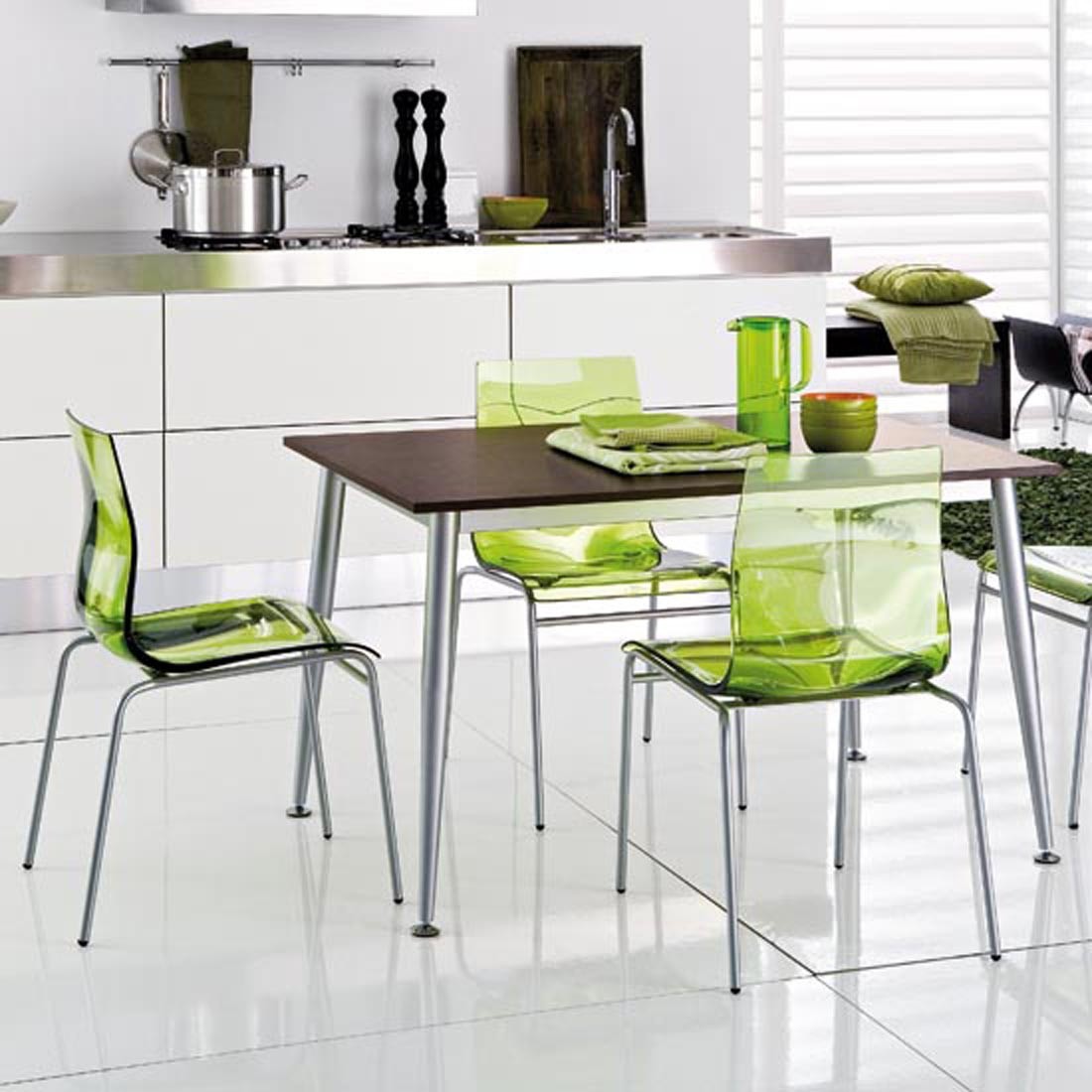These clear acrylic green chairs look quite snazzy