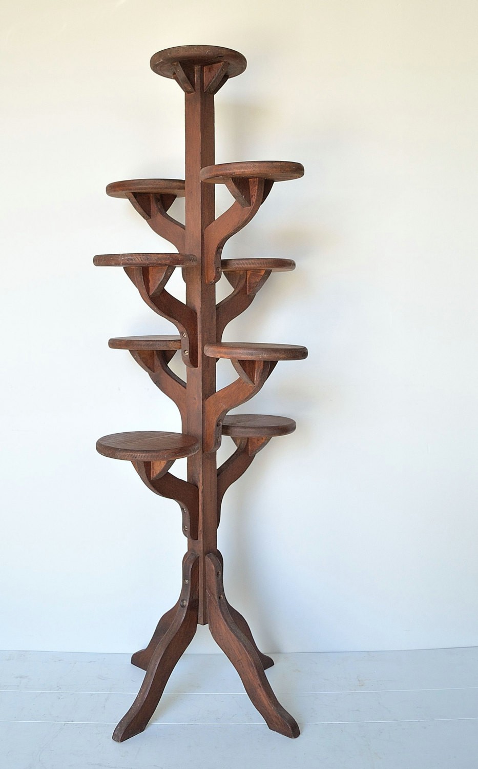 Vintage Tall Handmade Wooden Tiered