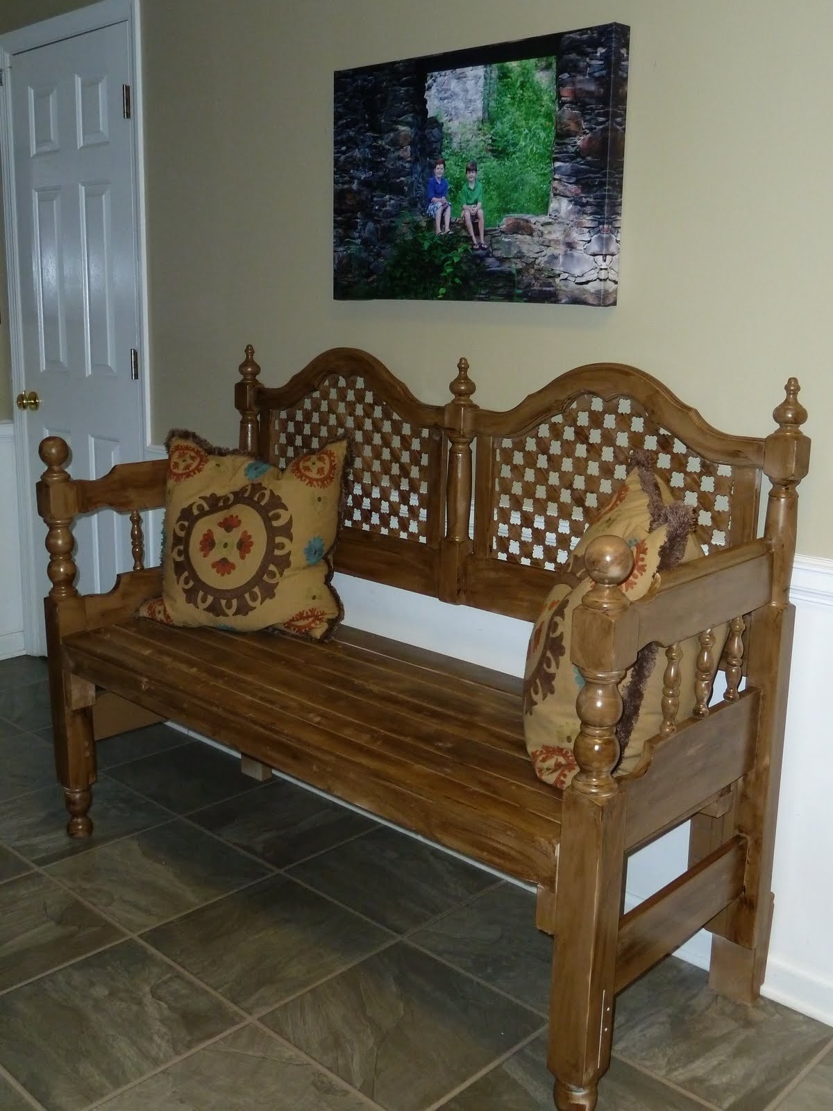 Wood dining bench with back 1