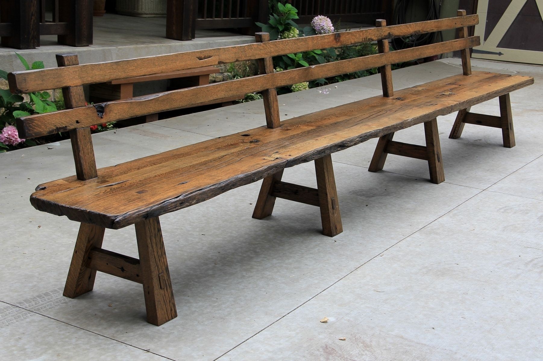 Wooden benches with backs