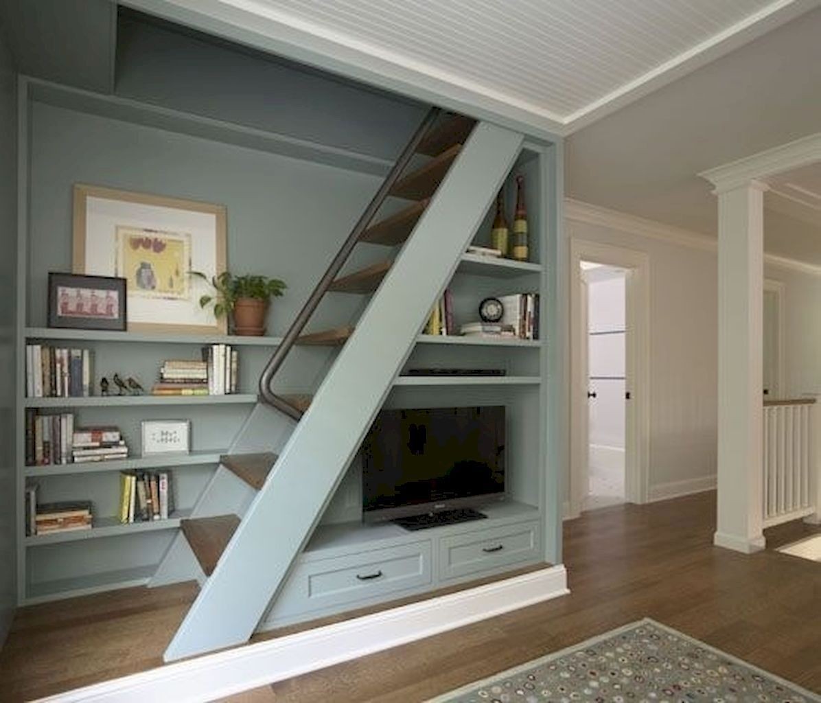 Bookcase store stairs loft