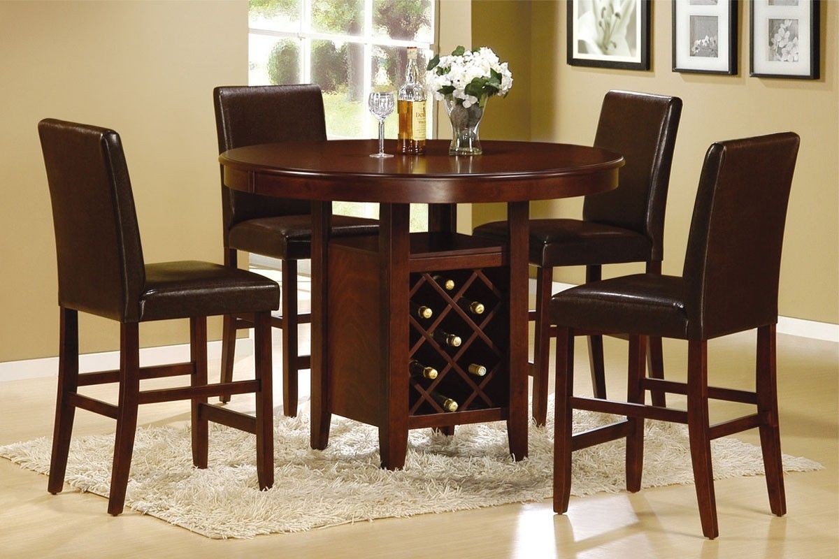 5 pieces counter height round dining set with wine storage