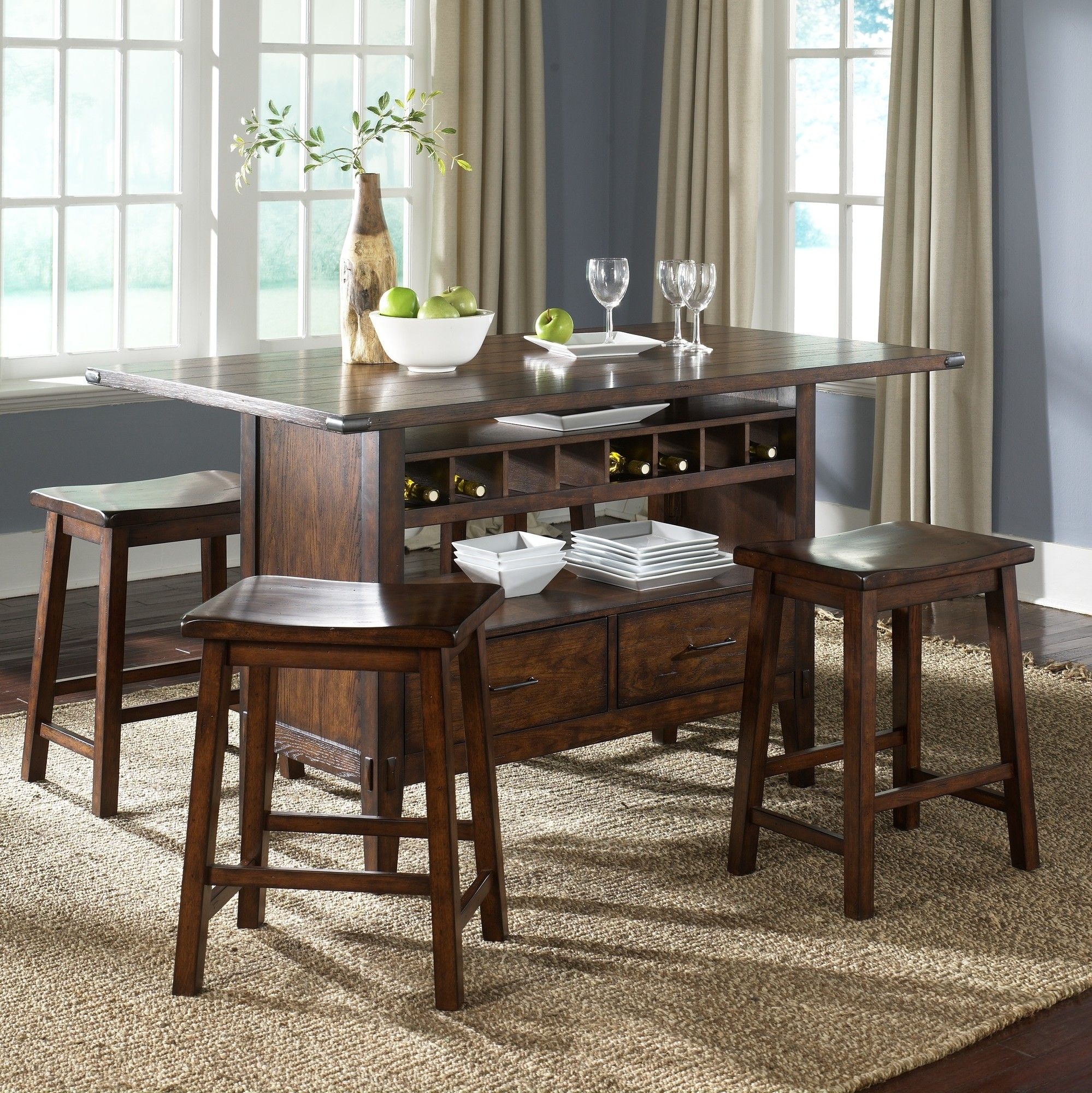 bar height table with wine rack