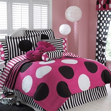 black and pink polka dot comforter set