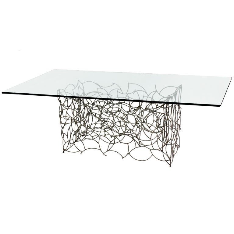 Glass dining table metal base