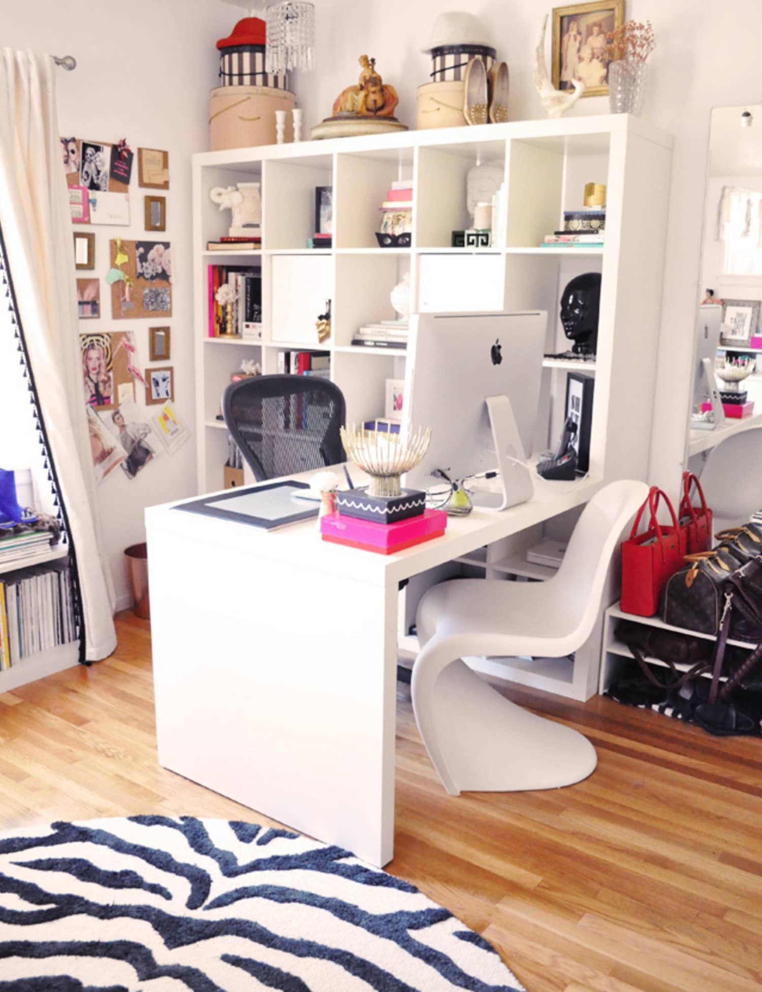High low home office in white navy roommarks from apartment