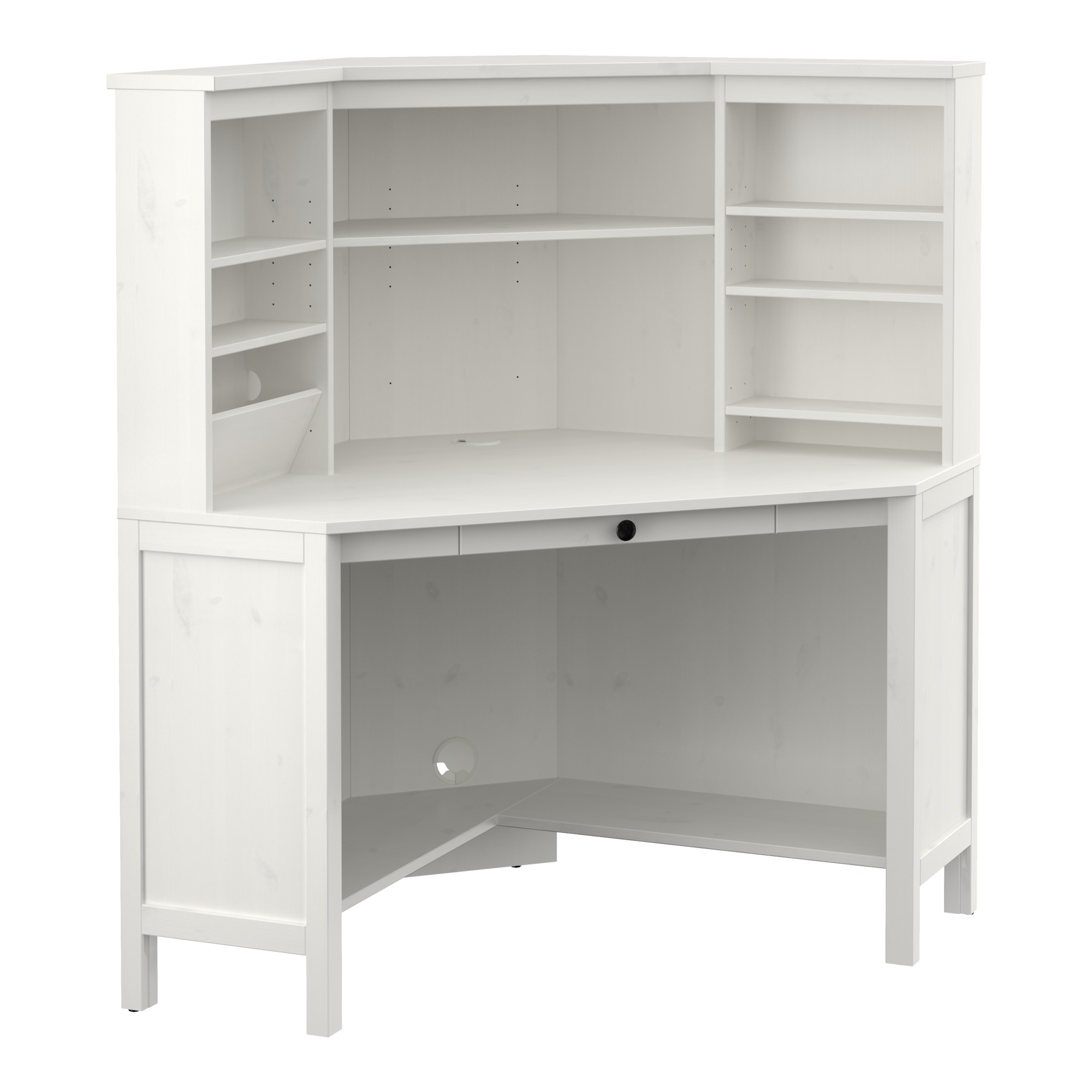 white corner desk with bookshelf