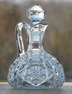 Vintage Antique Eapg Pressed Glass Oil Vinegar Cruet Bottle Prism Stopper Pontil