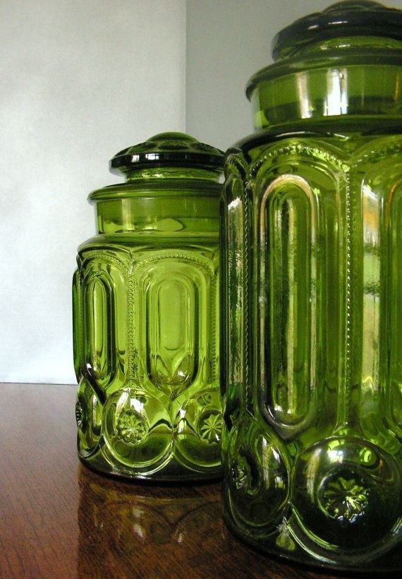 Vintage green glass jars kitchen