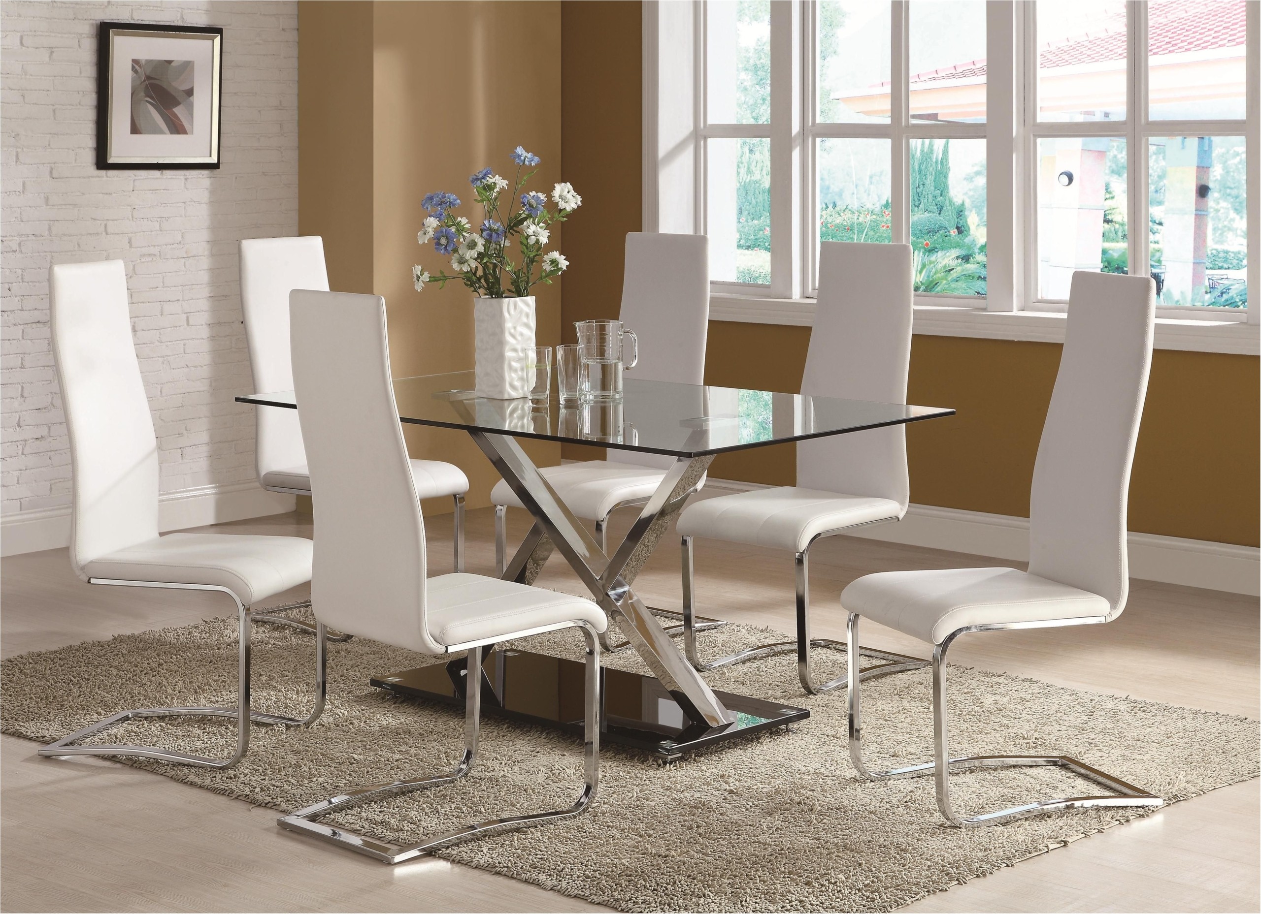 Xy dining table with chrome base modern faux leather dining