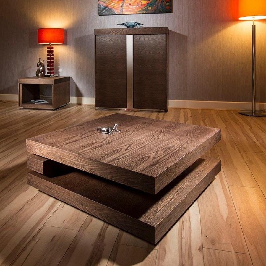 Large square coffee table in dark elm modern designer 397e
