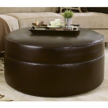 Round brown leather ottoman shop coffee table