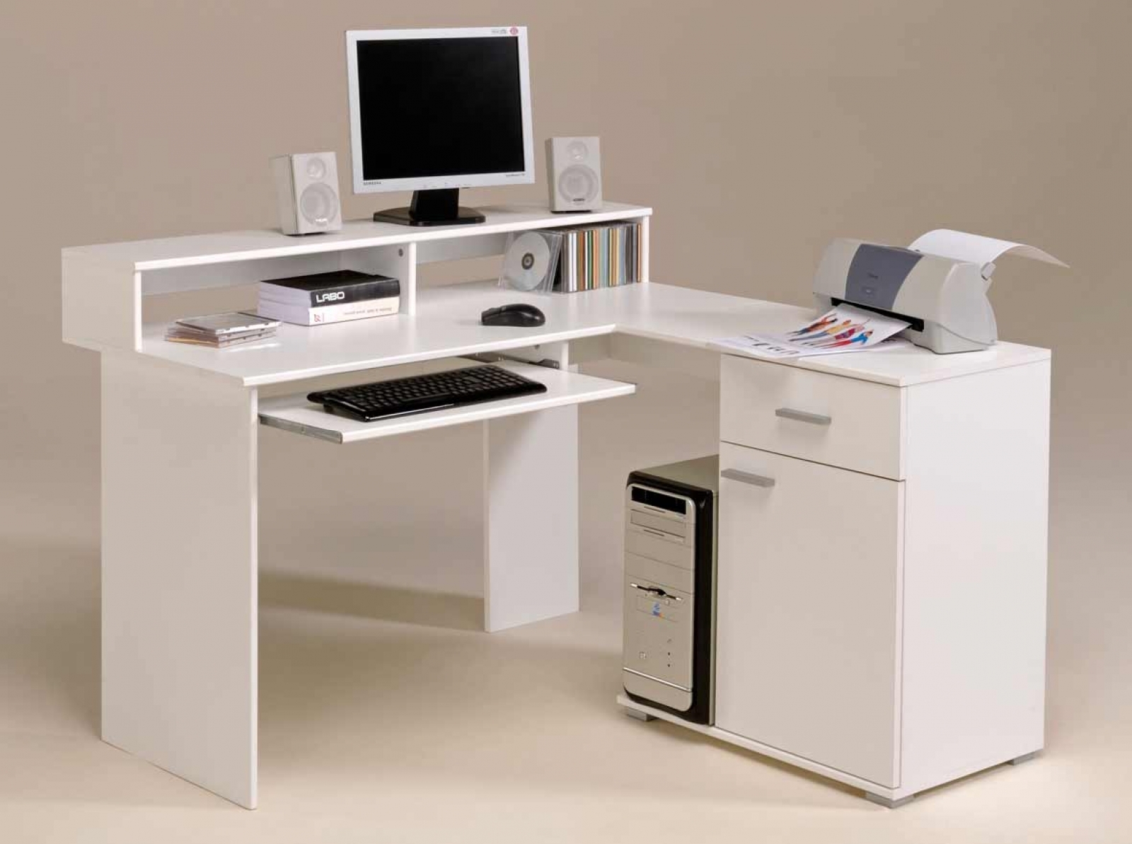 White l shaped desk