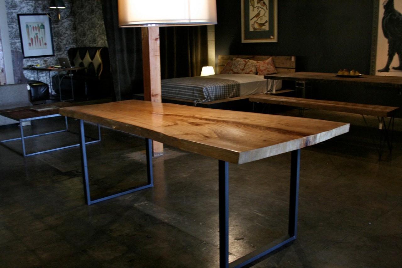 Wood table metal base