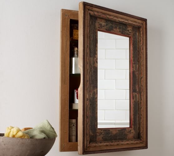 Farmhouse recessed medicine cabinet with deals mirror