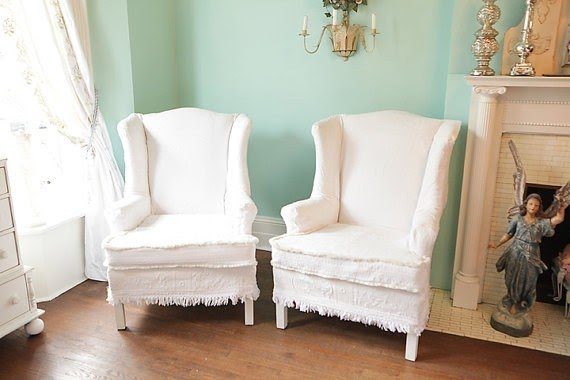 Slipcovered wingback chair 1