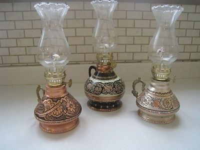 Authentic totally handmade handcarved brass copper oil kerosene lamp vintage