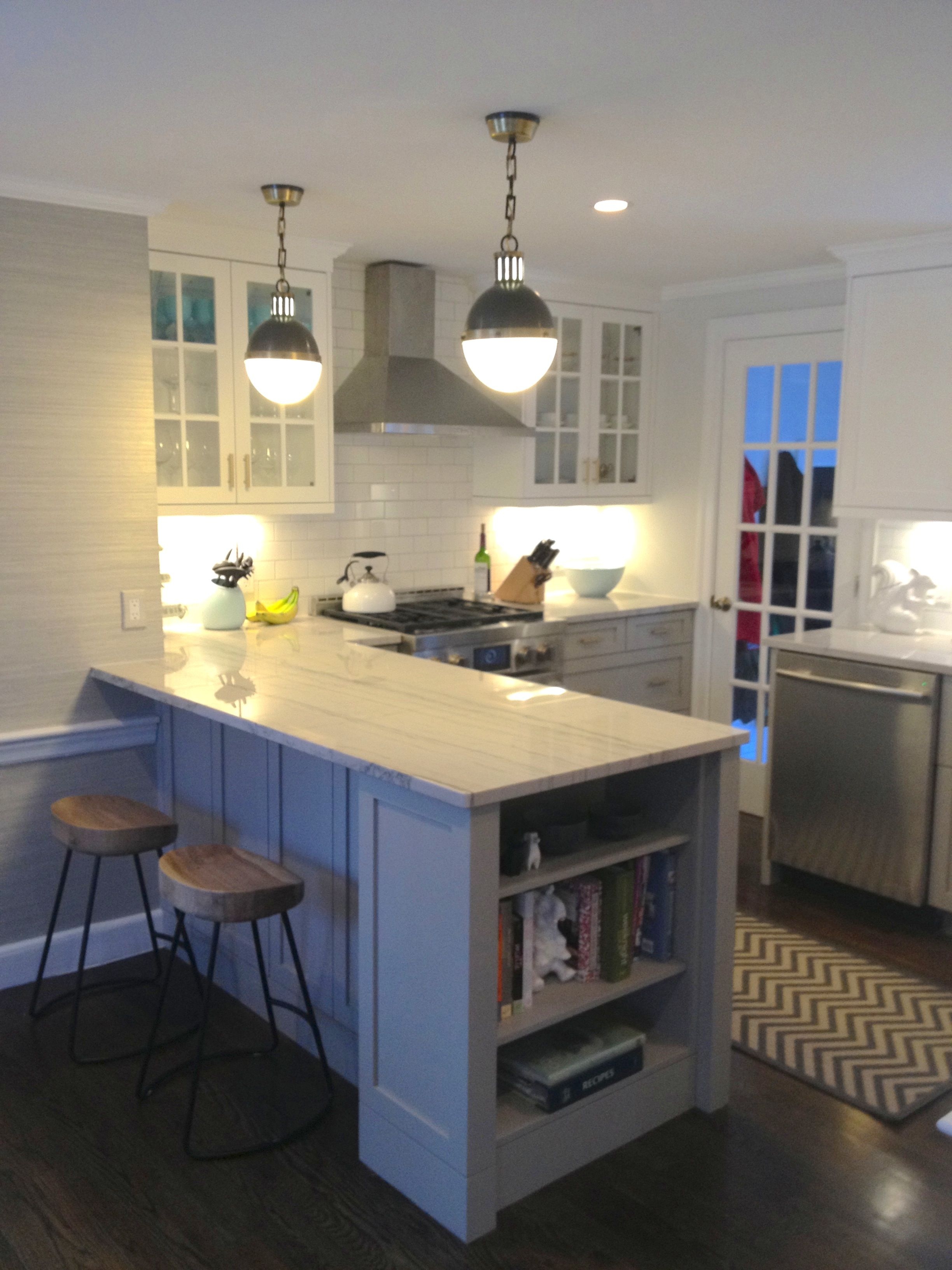 Breakfast bar with outlet storage and stools